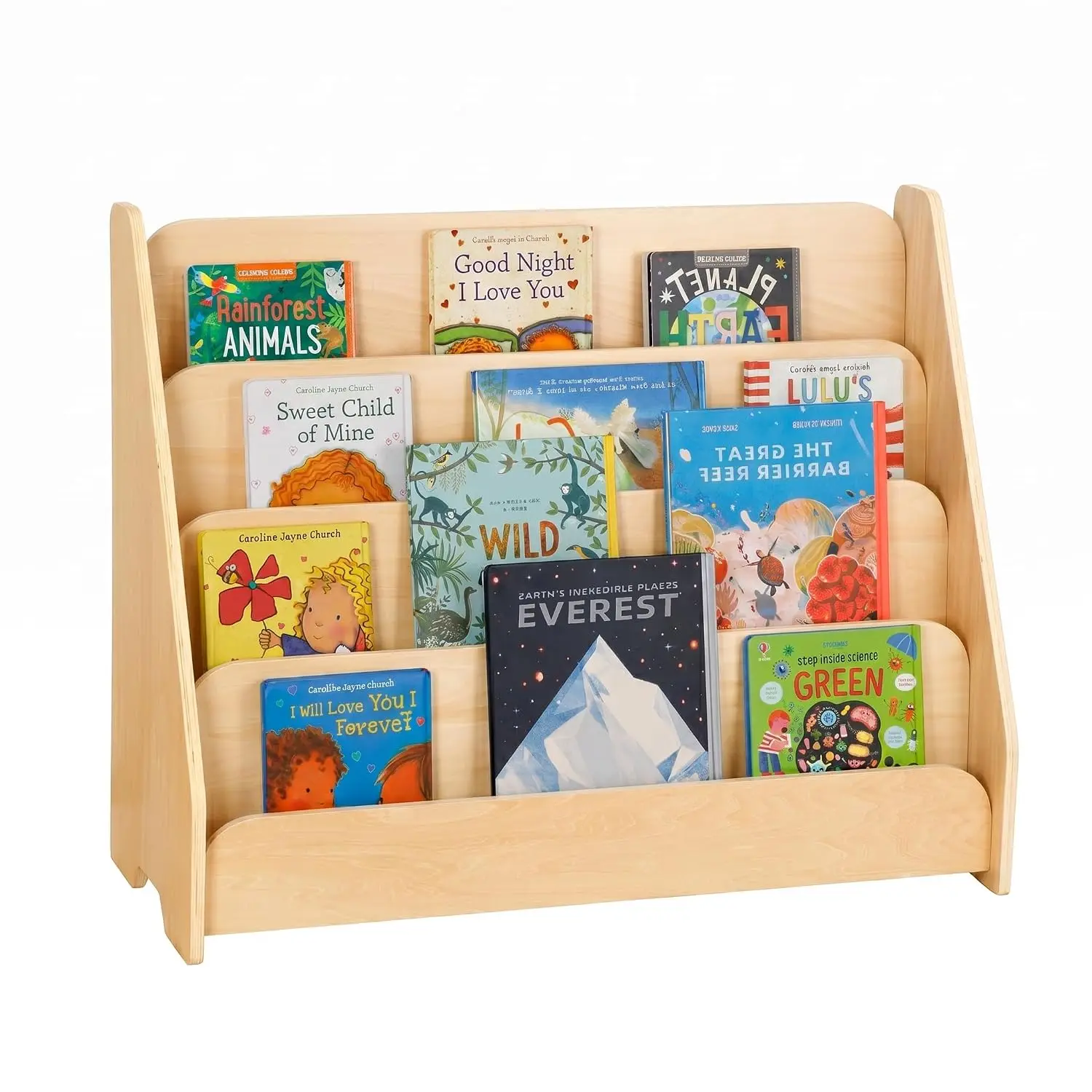 4-Tier Kids Wooden Front Facing Bookshelf Display Storage Rack for Bedroom Playroom, Customized