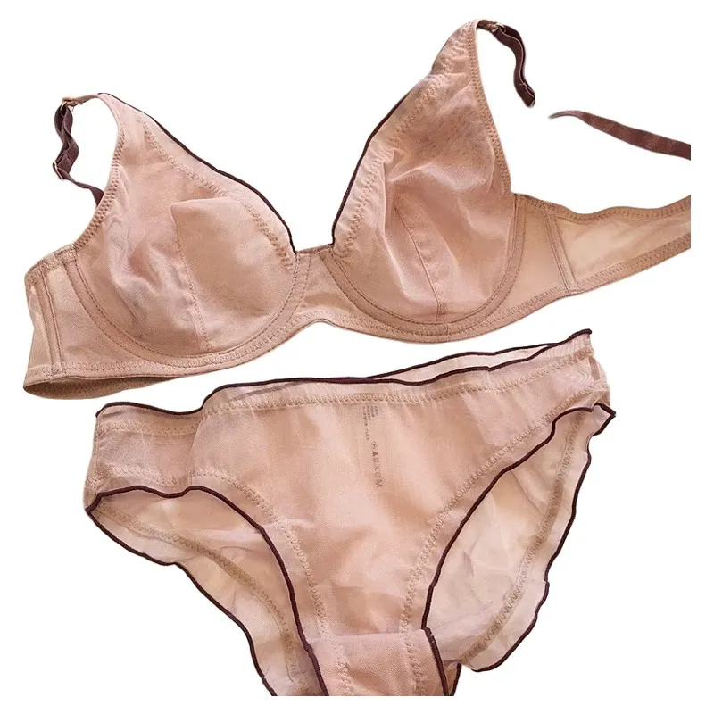 Women Underwear Set Sexy Thin Triangle Cup Wireless Summer Intimate  French Bralette Seamless  Bra and Thong Lingerie Set