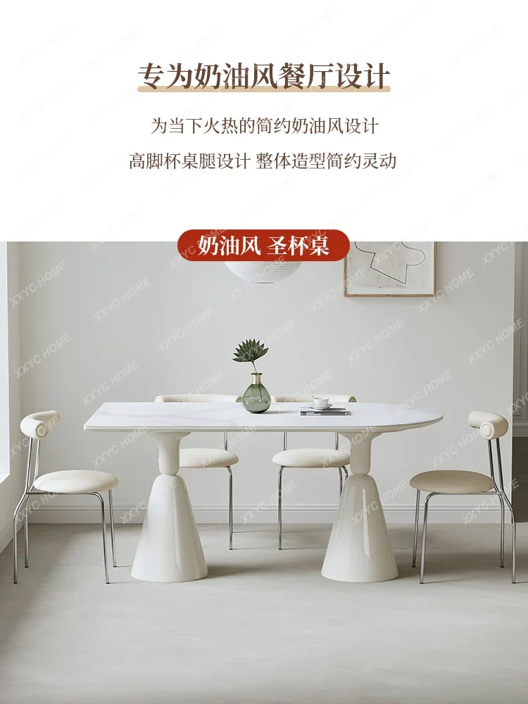 Dining Table Rectangular Stone Plate Chopsticks Dining Table Household Small Apartment Cream Style Dining Tables and Chairs Set