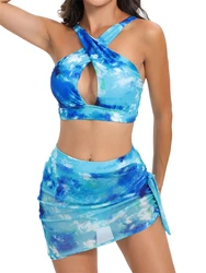 Bikini Women Swimsuit 2024 New Tie Dye Halter Bikinis Set Sexy High Waist Swimwear Summer Three Piece Beach Bathing Suit Female