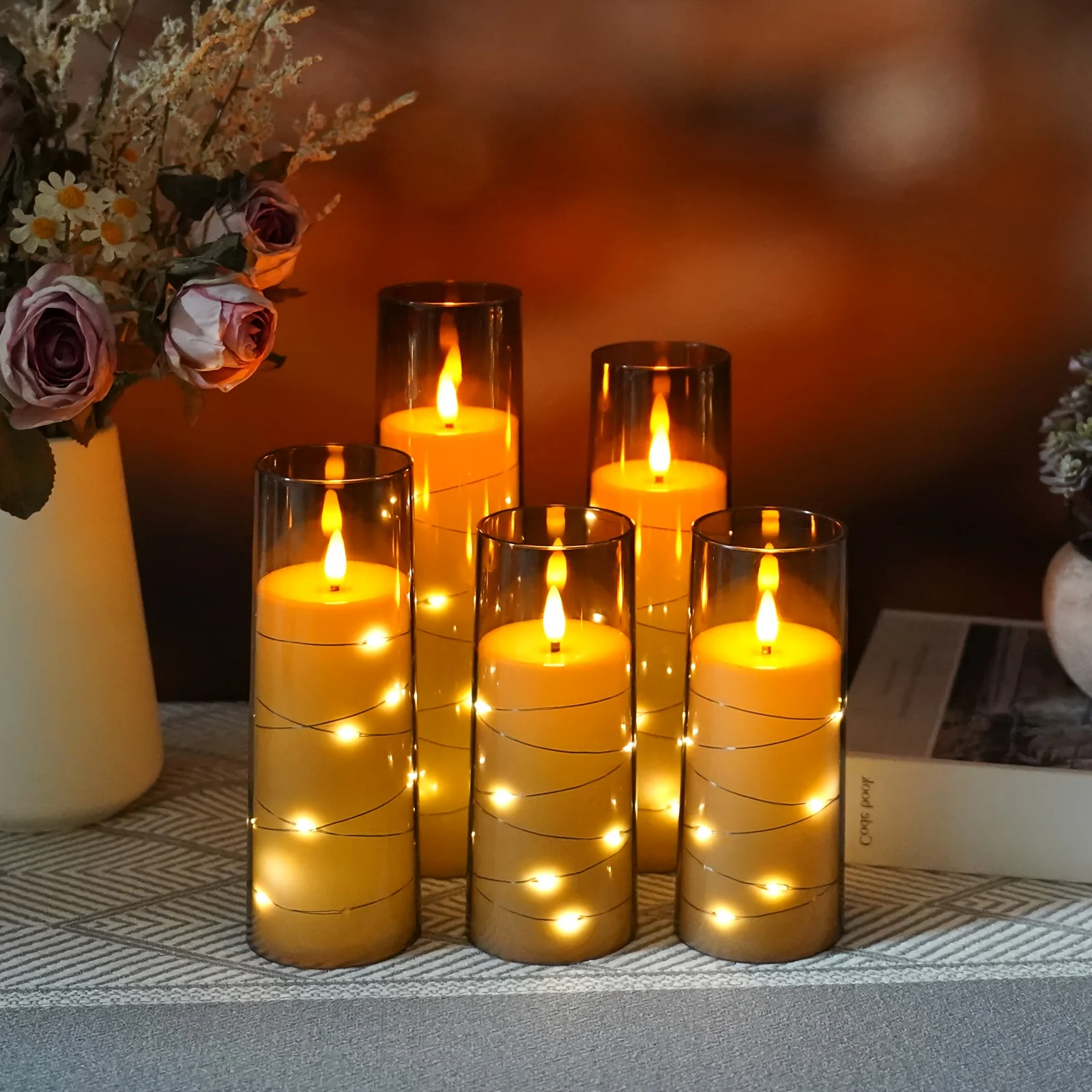 Red acrylic LED electronic candle light Christmas party light string Western restaurant decoration acrylic with cup wax