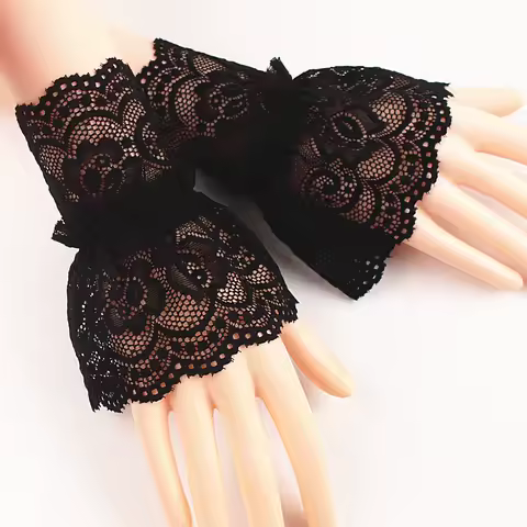 Lolita Lace Hand Sleeve Hollow Out Wrist Cuffs Elastic Fake SleevesElegant Ladies Short Gloves Anime Cosplay Accessories