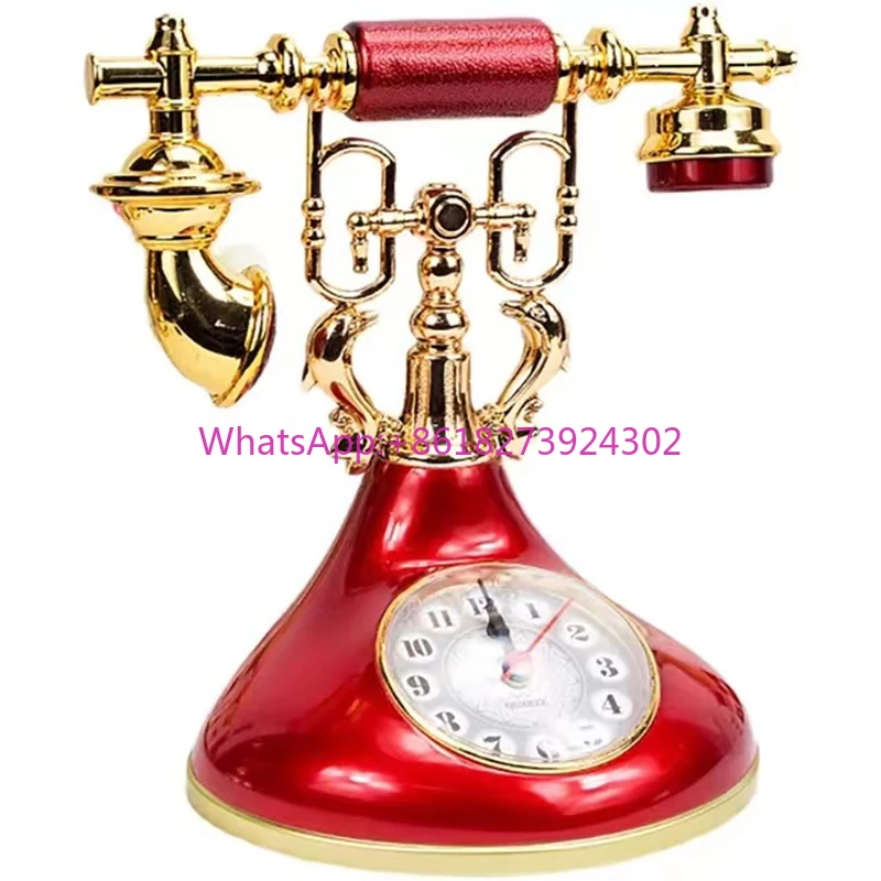 

Creative Retro Telephone Model Alarm Clock Timekeeper Desktop Ornament Home Room Bedside Table Decoration Corded Telephones