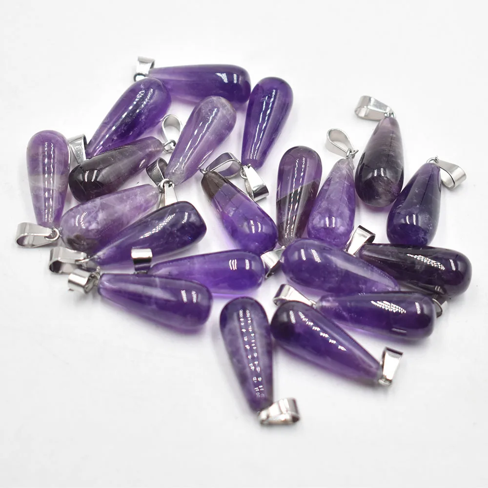 2022 Fashion hot selling Natural amethysts charms long water drop Pendants for jewelry marking 20Pcs/Lot Wholesale free shipping