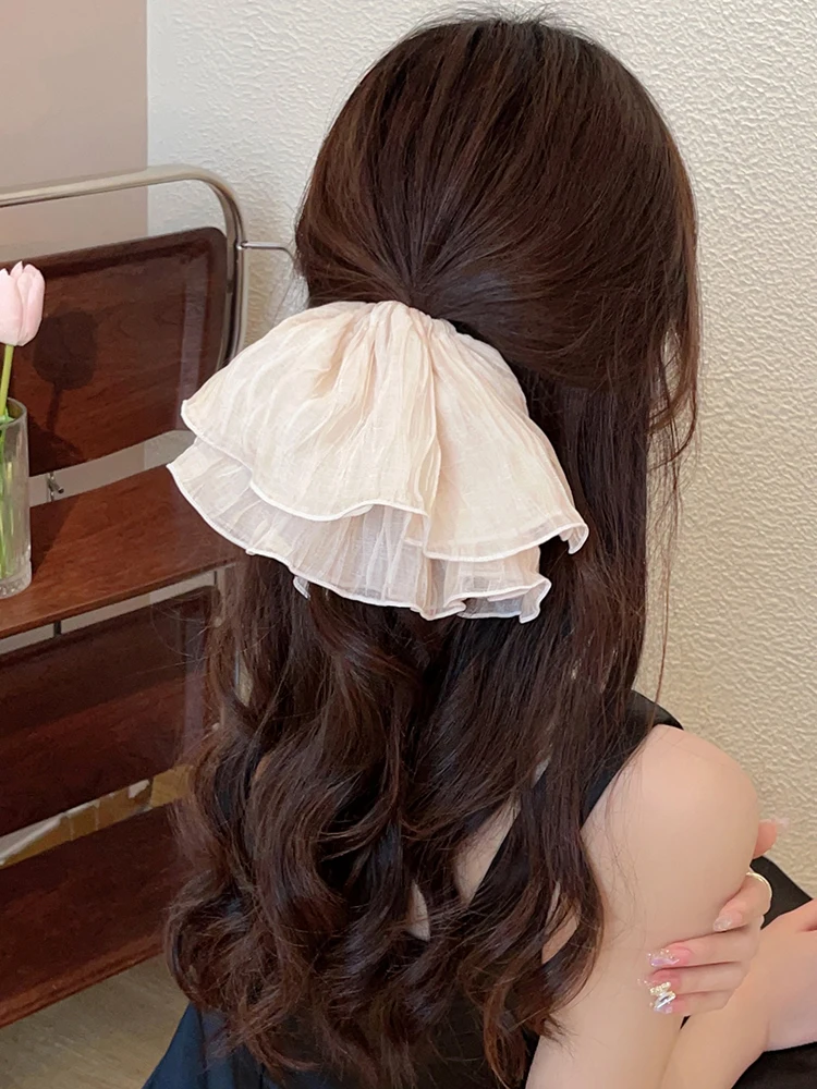 2023 Korean Retro Wrinkle Chiffon Scrunchies for Women Girls Sweet Temperament Fashion Exaggerated Hair Band Hair Accessories