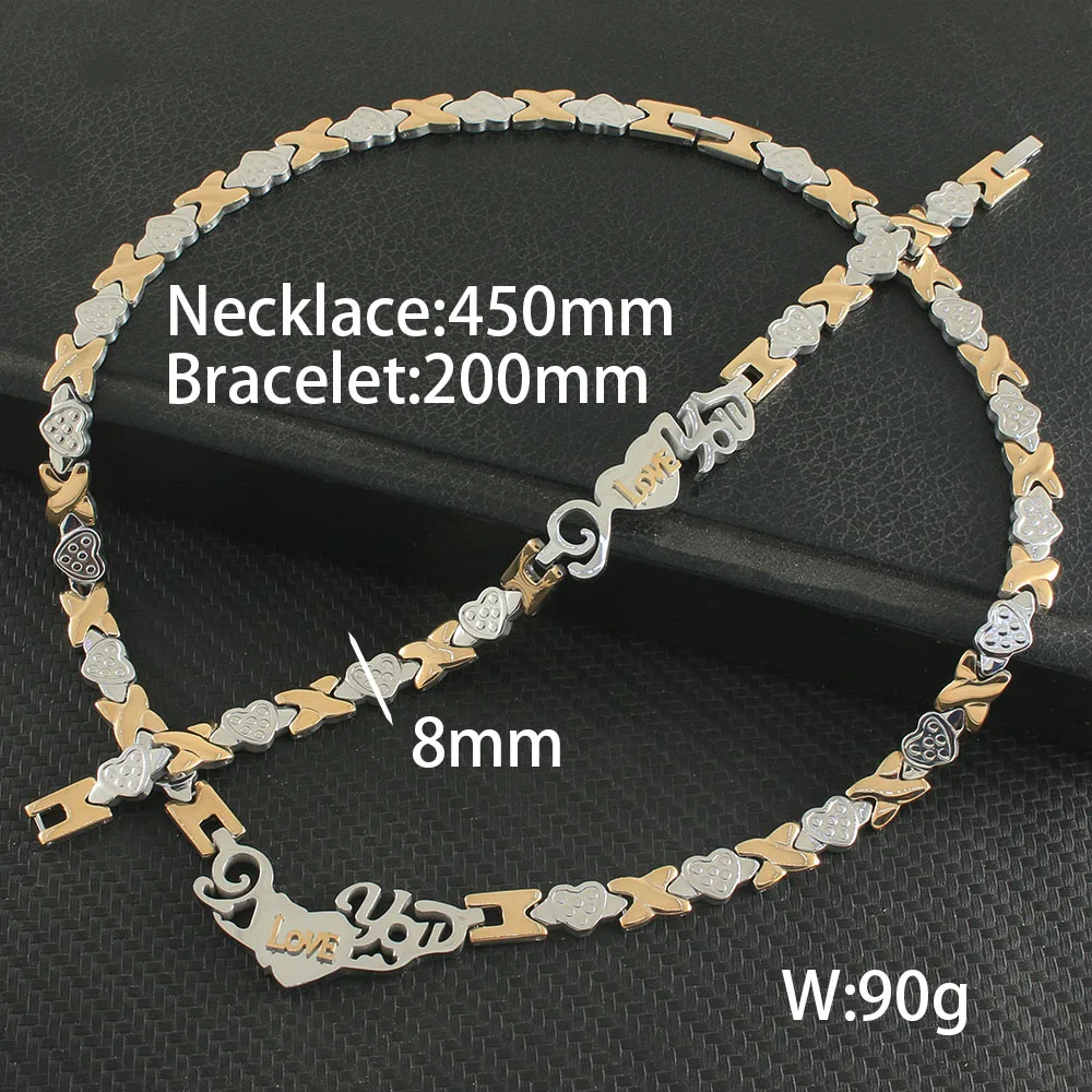 Wholesale Newest Fashion Stainless Steel Metal Silver Gold color  Necklace And Bracelet Jewelry Set For Women SFKZAQEI