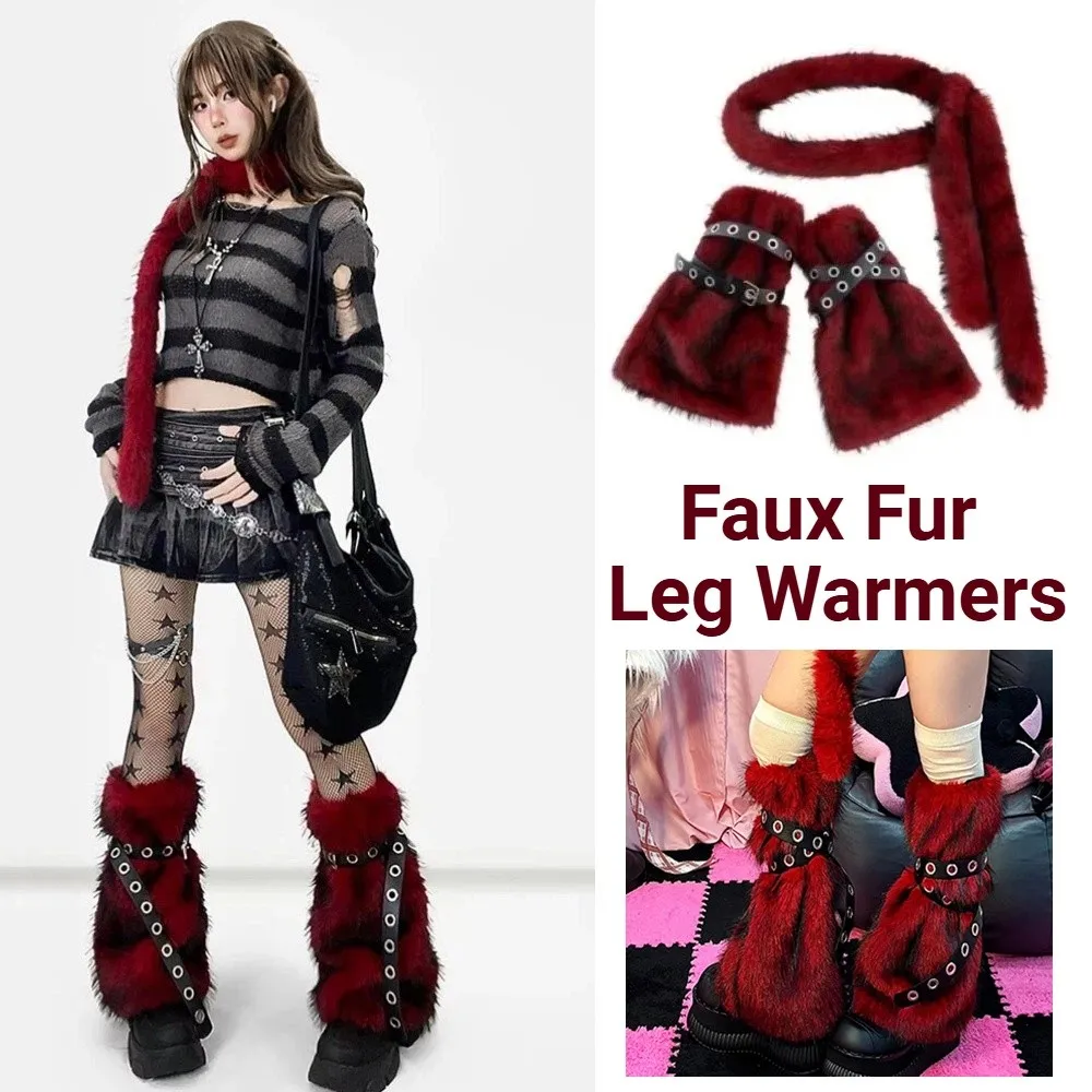 Leg Protector Y2K Faux Fur Leg Warmers Punk Style Super Soft Faux Furry Belt Long Plush Faux Mink Warm Waistband Cosplay Costume