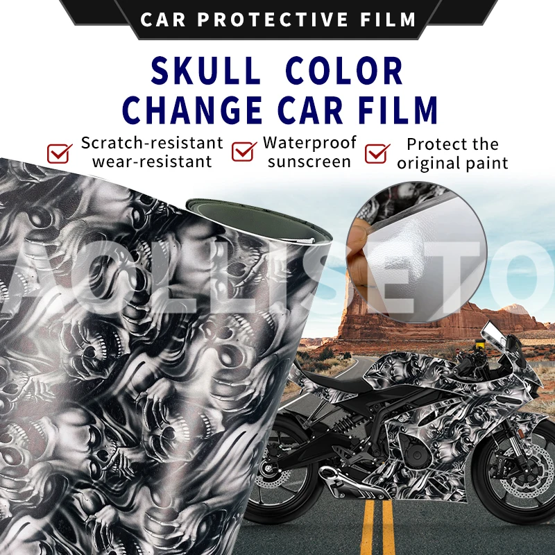

Motorcycle Helmet Car Graffiti Personality Skull Camouflage Film Anime Sticker Modification Color Change Film F07 Vinyl Wrap Ppf