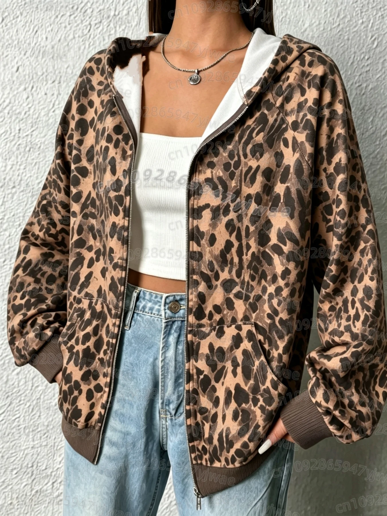2026 Autumn Winter Women Zipper Hoodies Leopard Print Men Women Sweatshirt Casual Loose Sports Coat Versatile Hoodies