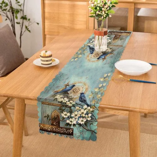 Blue Bird Pattern Digital Printed Decorative Runner