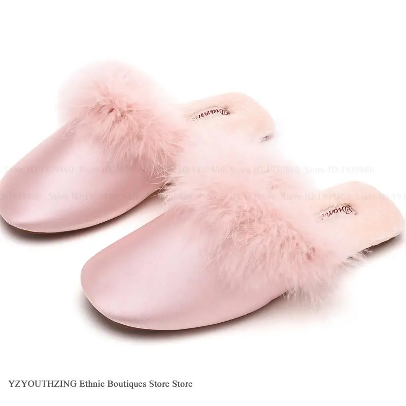 Luxury Feather Satin Fluffy Slippers Women's Sandals Wedding Slippers Bridal Shower Bachelorette Party Slippers Bridesmaid Gift view 4