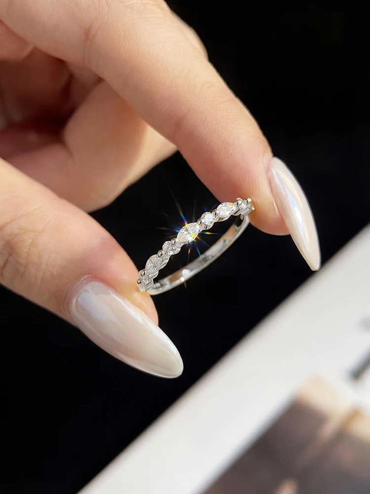 Real 0.18ct Moissanite Diamond Marquise Round Ring for Women 925 Sterling Silver Daily Wear Party High Quality Fine Jewelry