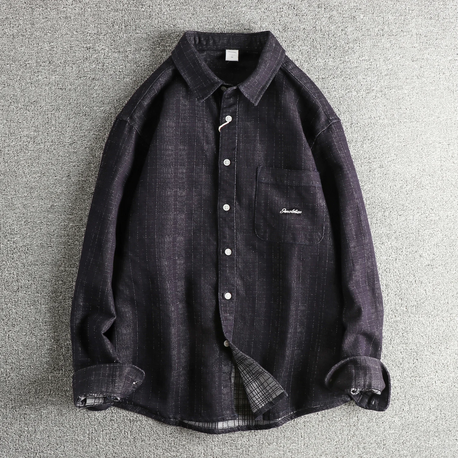 

2025 Autumn New American Retro Woven Checked Woven Fabric Long Sleeve Cargo Shirt Men's Fashion Loose Washed Casual Blouses Coat