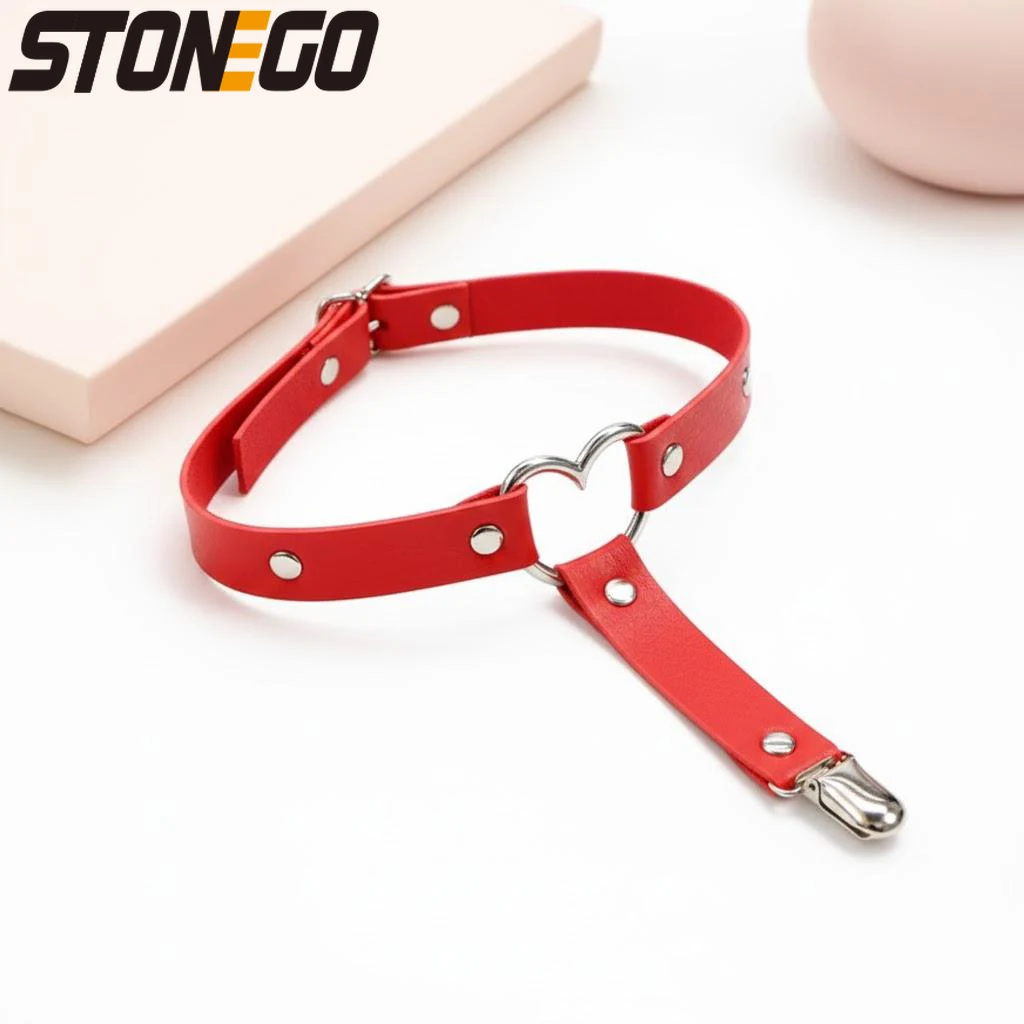 

Эластичный пояс-чулок из искусственной кожи для женщин, с сердечками, на бедра, в стиле панк-готика