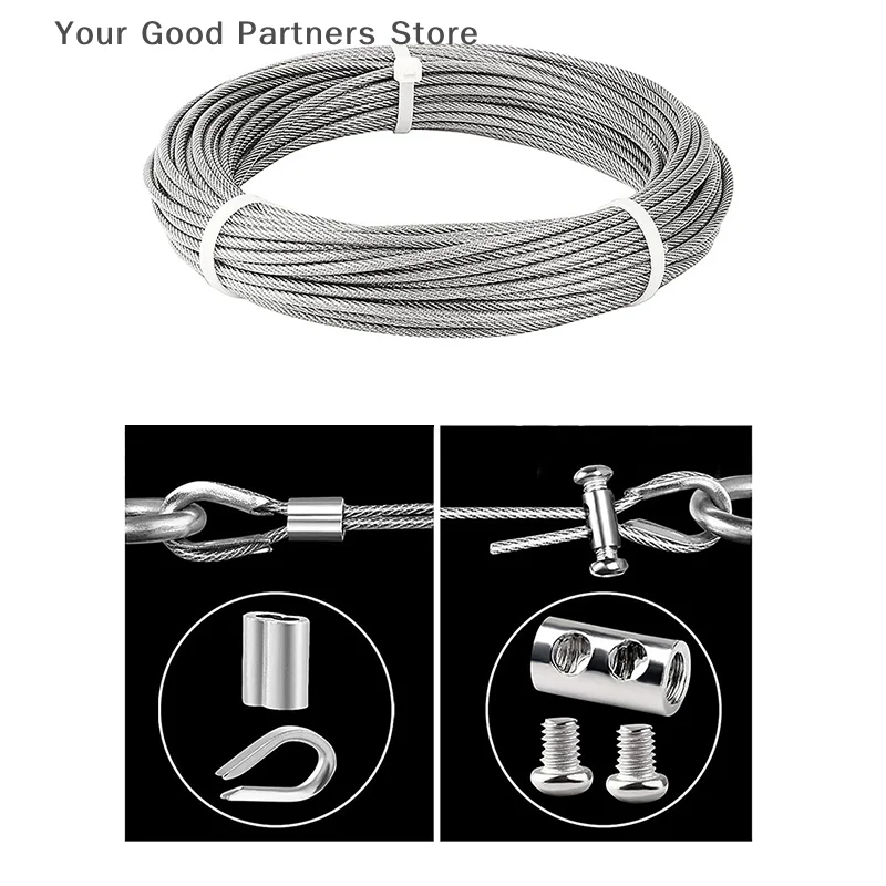 Cable Kit 6/10m/20m/30m 2mm Stainless Steel Wire Rope PVC Coated For Climbing Plants Garden Wire Balustrade