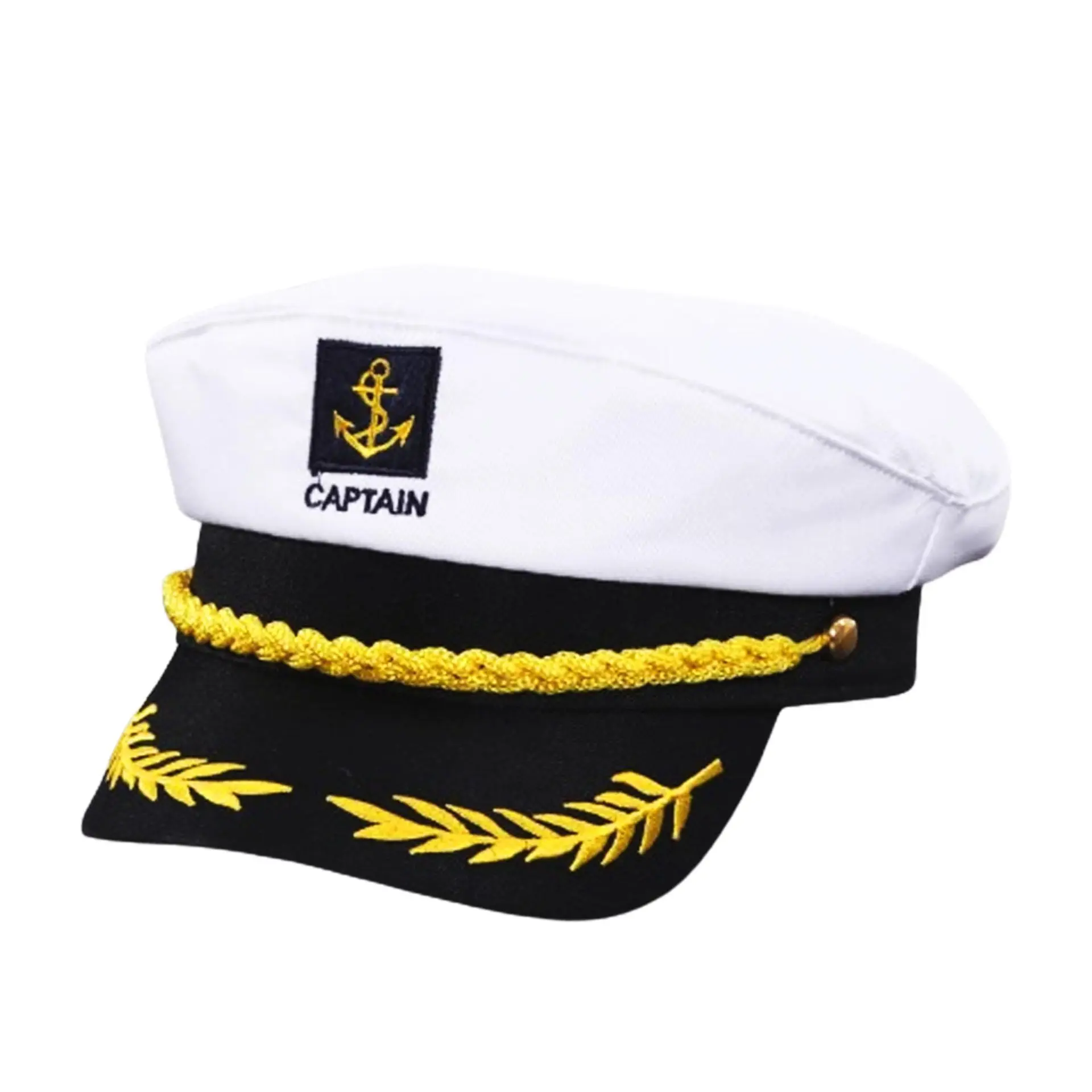 White Navy Captain Hat for Sun Protection, Sailor Costume Hat with Embroidery, Flat Top Party Hat Cross Border Wholesale