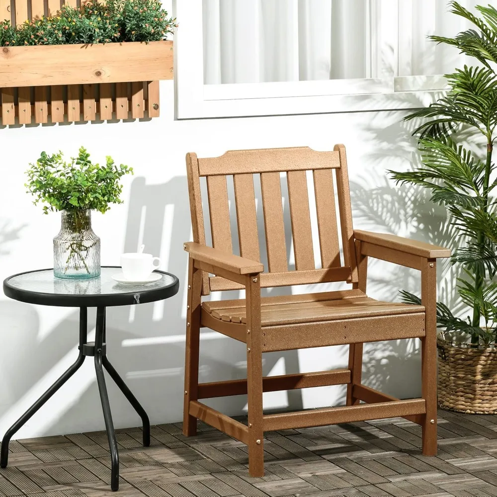 All-Weather Patio Chair, HDPE Patio Dining Chair, Heavy Duty Wood-Like Outdoor Furniture for Garden, Backyard, Deck, Porch, Law