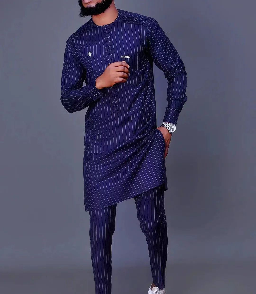 2024 New African Traditional Ethnic Men\'s Set Round Neck Long Sleeve Men\'s Two Piece Luxury Wedding Party Banquet Men\'s Set