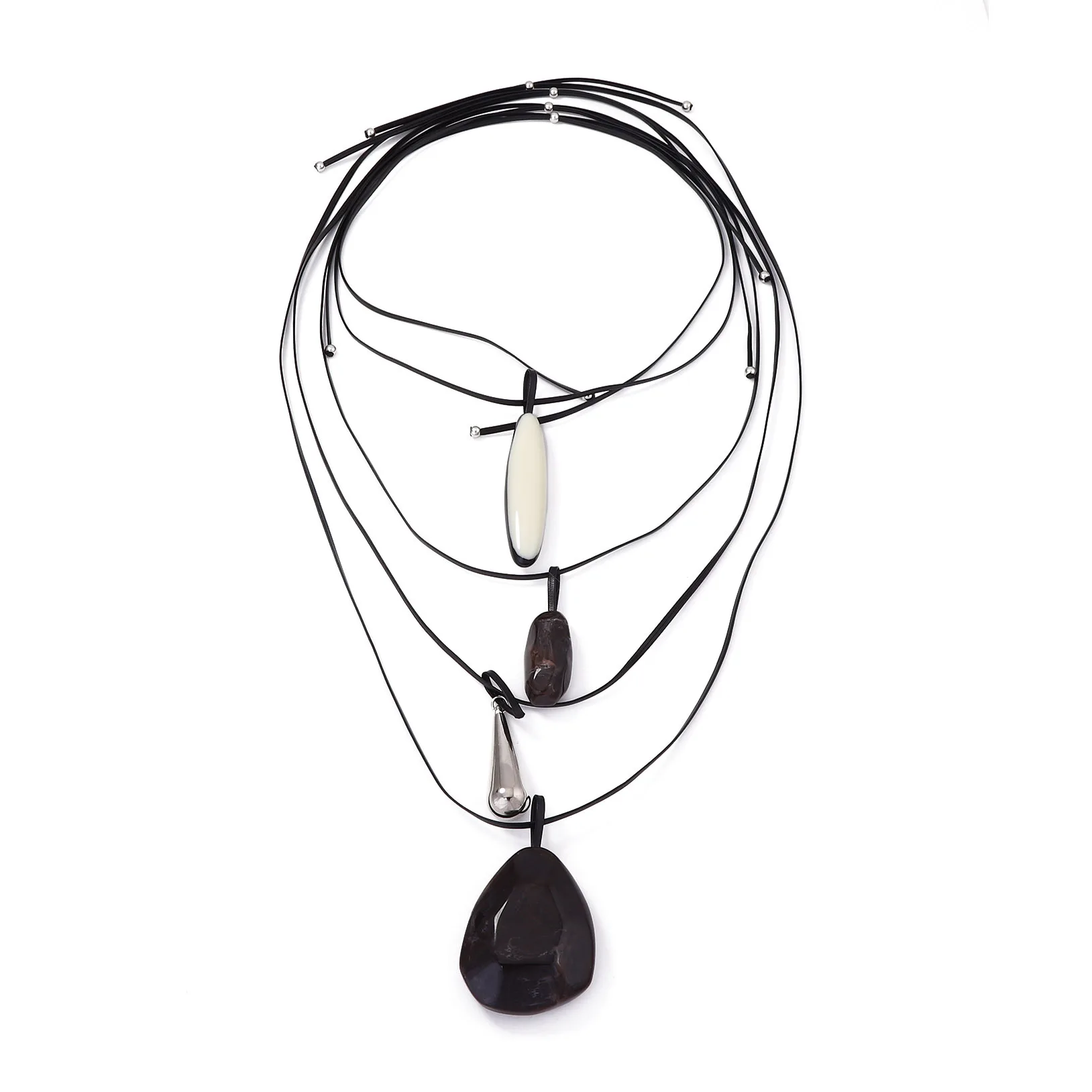 2026 Neue Mode Mehrschichtige 4-teilige Lederband-Halsketten mit Harzstein-Geometrie-Anhängern für Damen – Schmuck-Accessoires – Detail 5