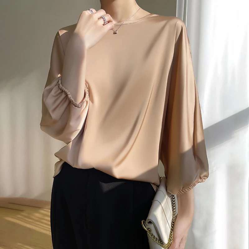 100% silk spring and summer new women's round-neck pullovers, fashionable Korean-style large-sized loose-fitting knitted shirts