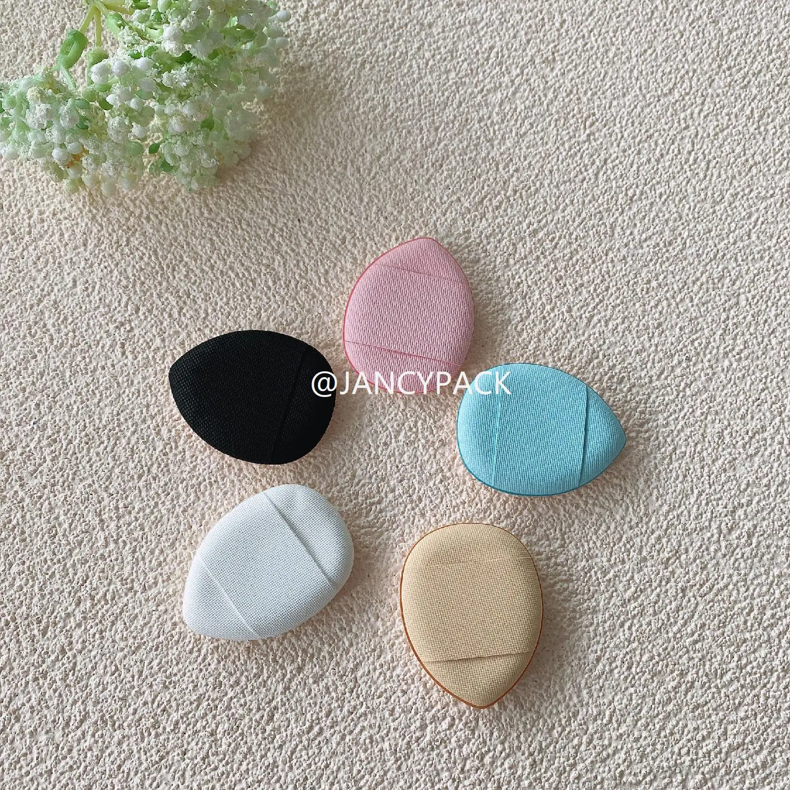 50 個ミニパウダーパフメイクスポンジフェイスコンシーラー美容卵ファンデーションメイクアップフィンガーパウダーパフ詳細メイクアップツール