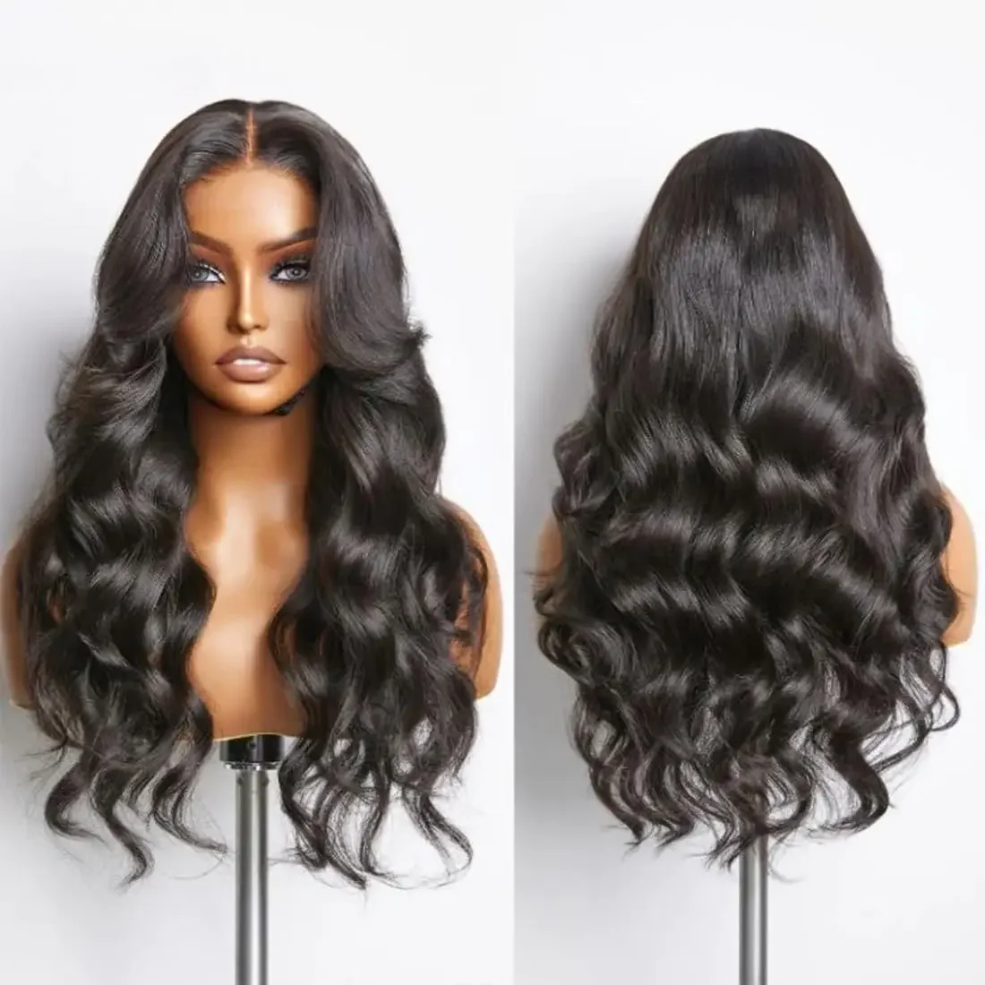 

26Inch Long Natural Black 180Density Body Wave Glueless Soft 13x4Lace Front Wig For Women Baby Hair Preplucked Daily Wig