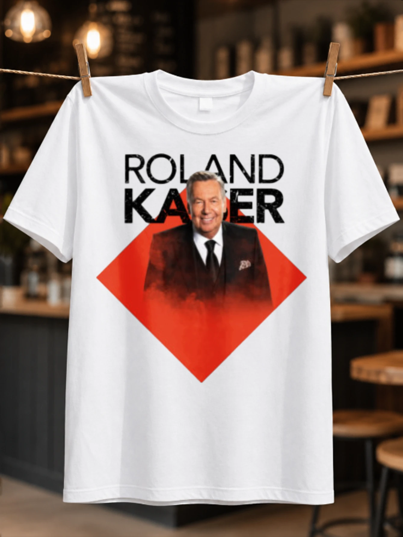 Roland Kaiser portrait inside a glowing red diamond with bold  name typography Retro Concert Fan  Unisex All T-Shirt