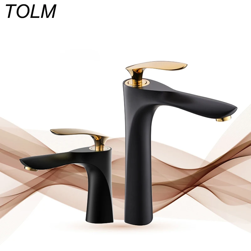 TOLM Creative Design Brass Chrome Black Whte Golden Shite Single Handle Bathroom Sink Faucet Mixer Tap Cold And Hot Basin Faucet