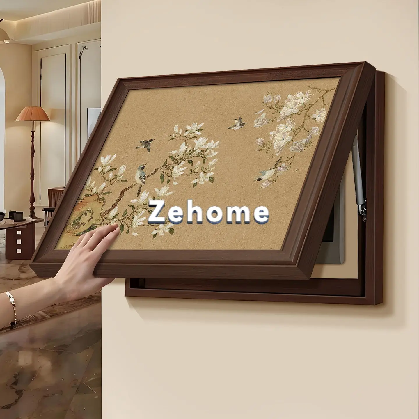 New Chinese-style electric meter box decorative painting, Song-style aesthetic electric switch box cover painting, magnolia