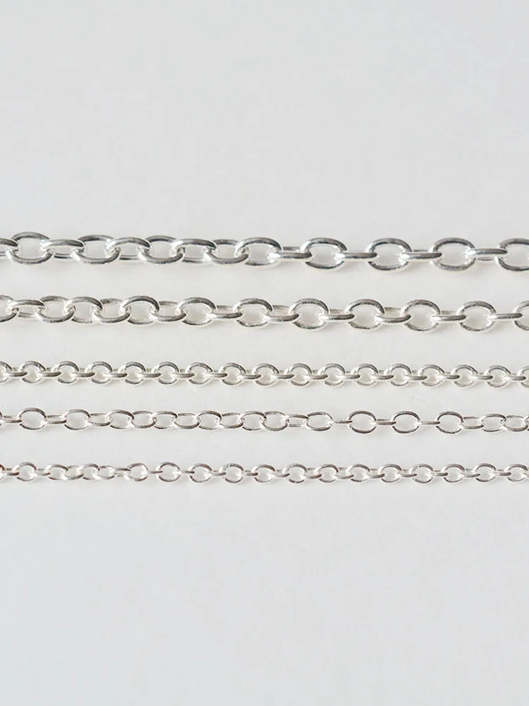 Solid 925 Sterling Silver Oval Cable Chain bulk Loose Rope Link for Jewelry making Diy Components and Findings, 1 meter