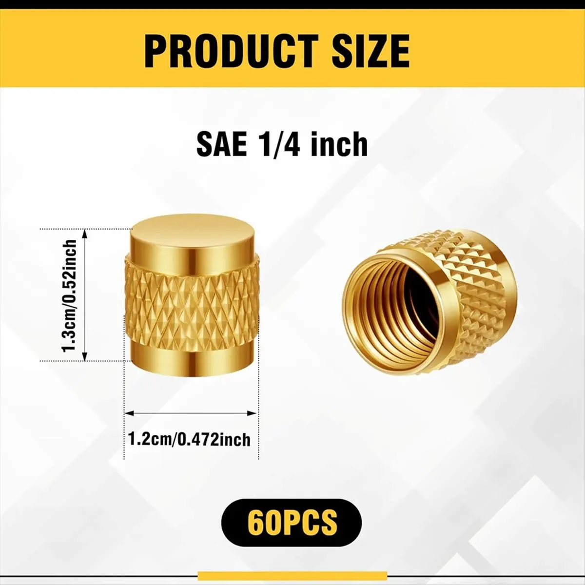 

ABYA 50 Pcs 1/4 Flare Cap, Round Brass with Neoprene O Ring Seal