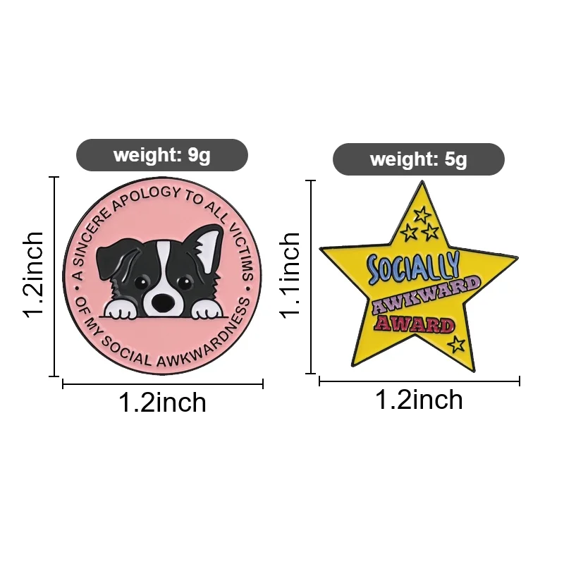 Social Awkwardness Enamel Pins Socially Awkward Award Star Brooches Lapel Badge Introvert Dog Jewelry Gift for Friends