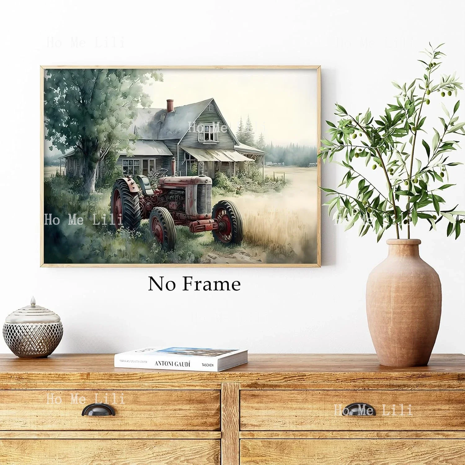 Gadzrtil Farmhouse Rustic Painting Canvas Wall Art Old Barn Poster Red Tractor Picture