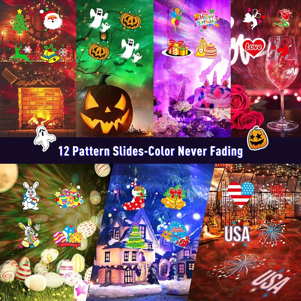 Halloween Christmas Projector Lights Outdoor, 2-in-1 Moving Pattern Landscape Lights,HD Effects Projection Light for Xmas Decor 6