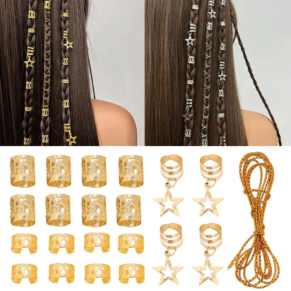 

Hollow Dirty Braid Braided Hair Ring Clip Winding Rope Lock Small Metal Decoration Cute Hair Cuff Star Decor Ring Hair Pins