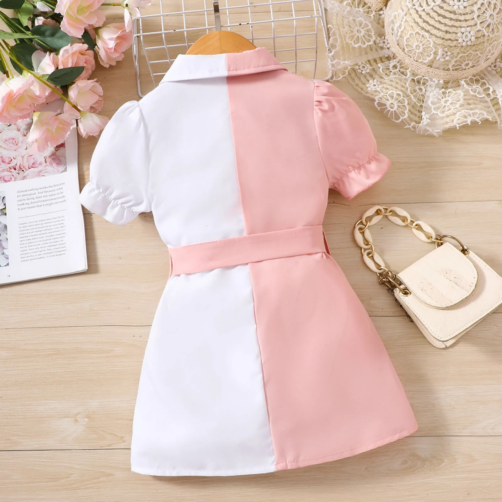 Kids Casual Shirt Dress for Girls Summer 2023 New Toddler Short Sleeve Button Princess Dress Children Clothing 1 2 3 4 5 6 Years