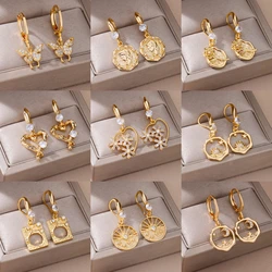 Korean Fashion Stainless Steel Gold Color Hoop Earrings For Women Luxury Zircon Turkish Devil's Eye Heart Drop Earring  Jewelry