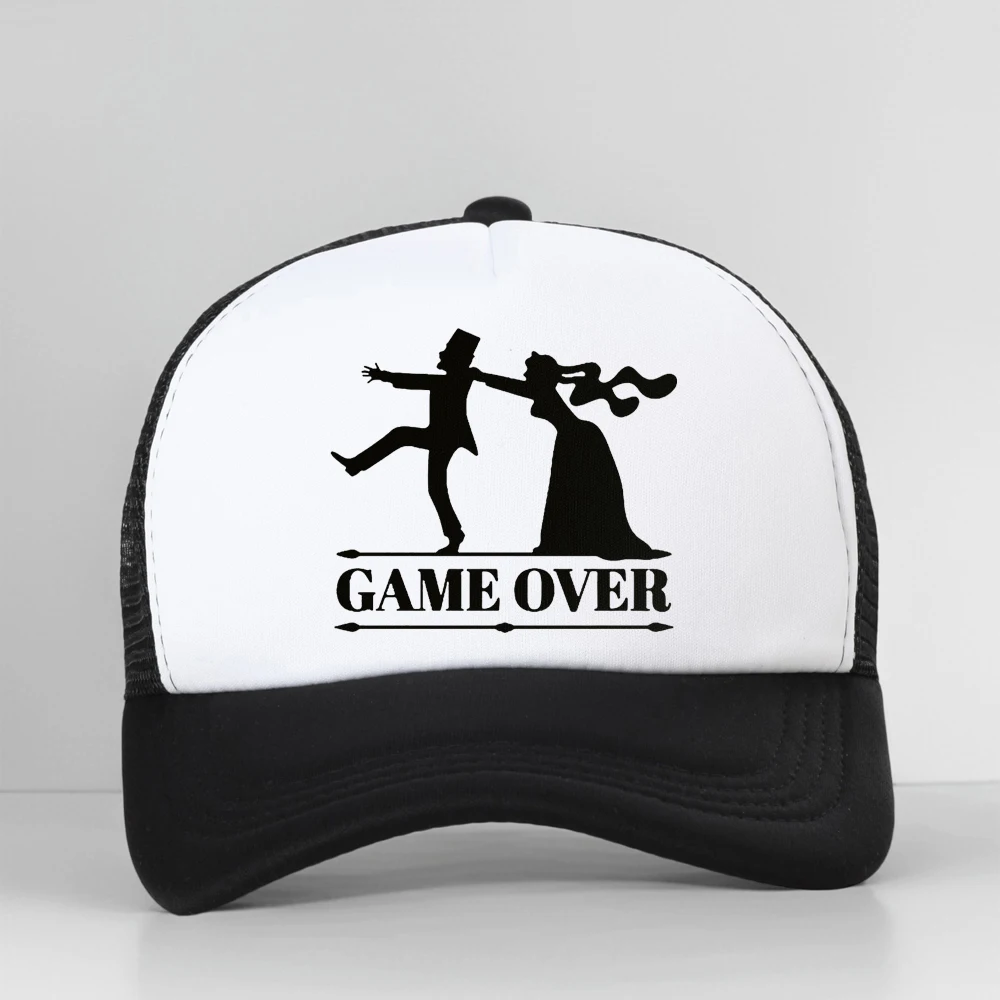 

Game Over Bride Groom Bachelor Party Baseball Cap Casual Funny Men Summer Breathable Mesh Trucker Dad Hat Casquette