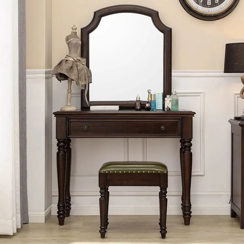 

Aesthetic Wooden Dressing Table Retro Wood Black Walnut Dressing Table Mirrors European Penteadeira De Maquiagem Home Decor