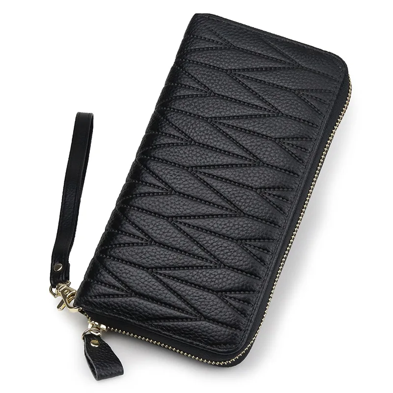 

2024 Quilted Women Wallets Long Genuine Leather Purse First Layer of Cowhide Clutch Bag RFID Anti-theft High Capacity Wallet