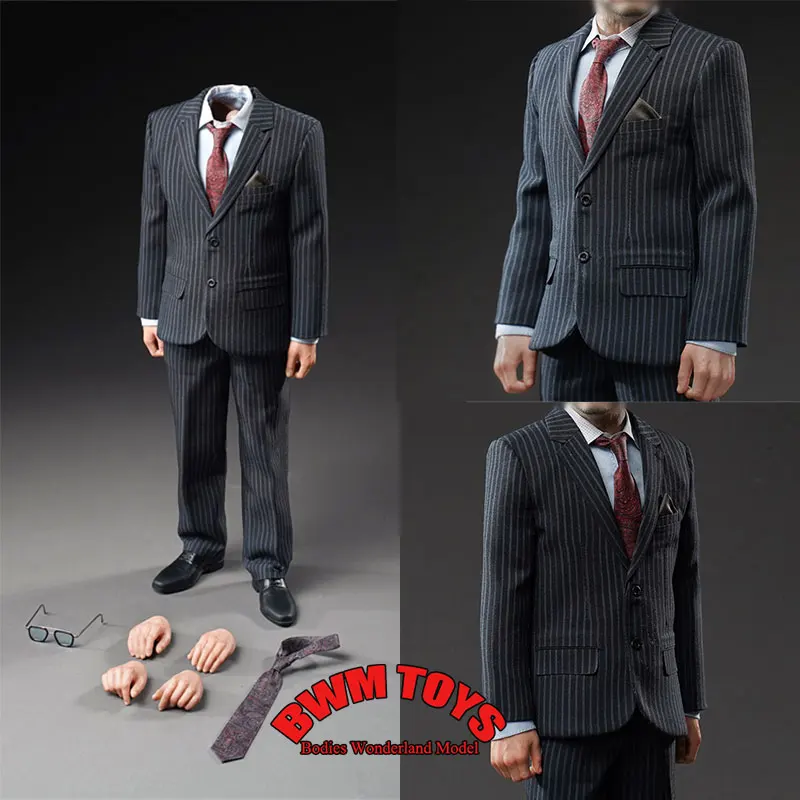 LYNNBOX 1/6 Scale Male Soldier Striped Slim Suit Shirt Straight-leg Pants With Body For 12inch Action Figure Doll