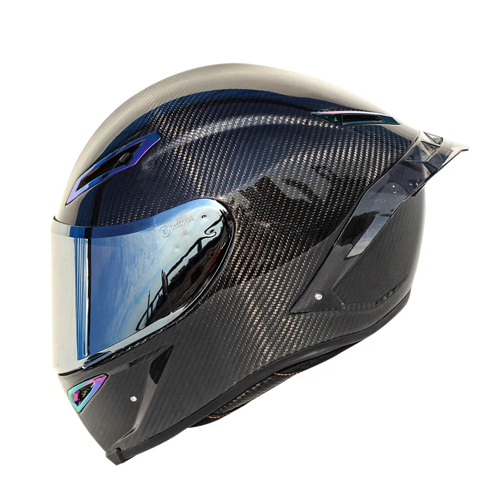 Brand New Motorcycle Helmet Retro Carbon Fiber Full Face  DOT Approved Moto Motocross  With HD Lens