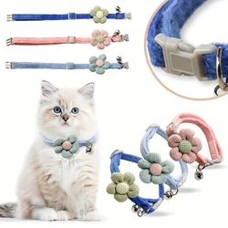 Adjustable Floral Cat Collar With Bell Cute Cotton Pet Necklace For Small Dogs Cats Pet Supplies