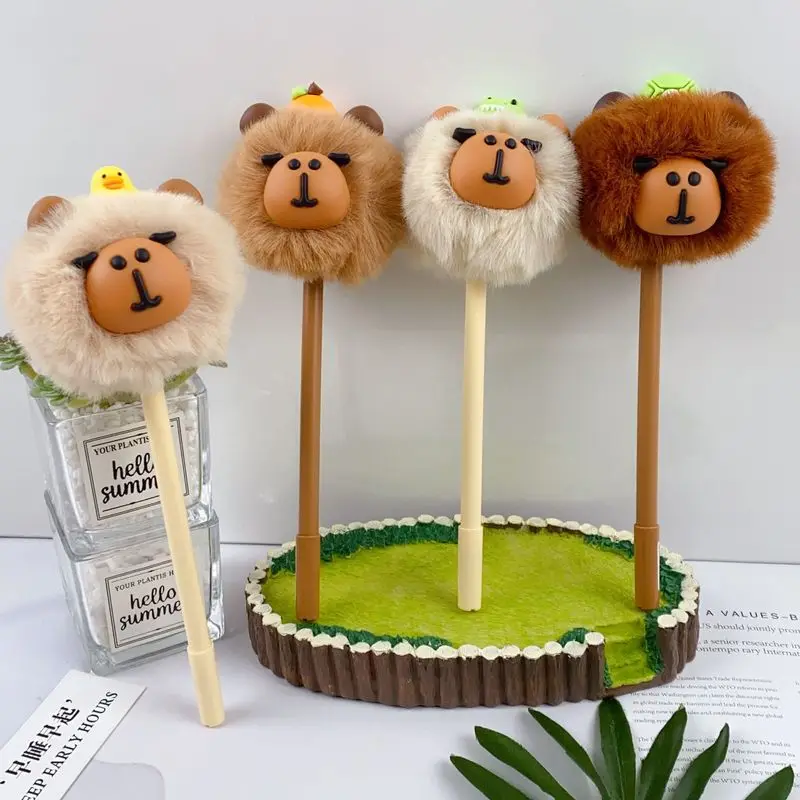 16pcs/Ste Gel Pen Capibala Capybara Cartoon Set Cute 0.5mm Black Creative Hair Ball Hair Ball Pen Students Learn Stationery Gift