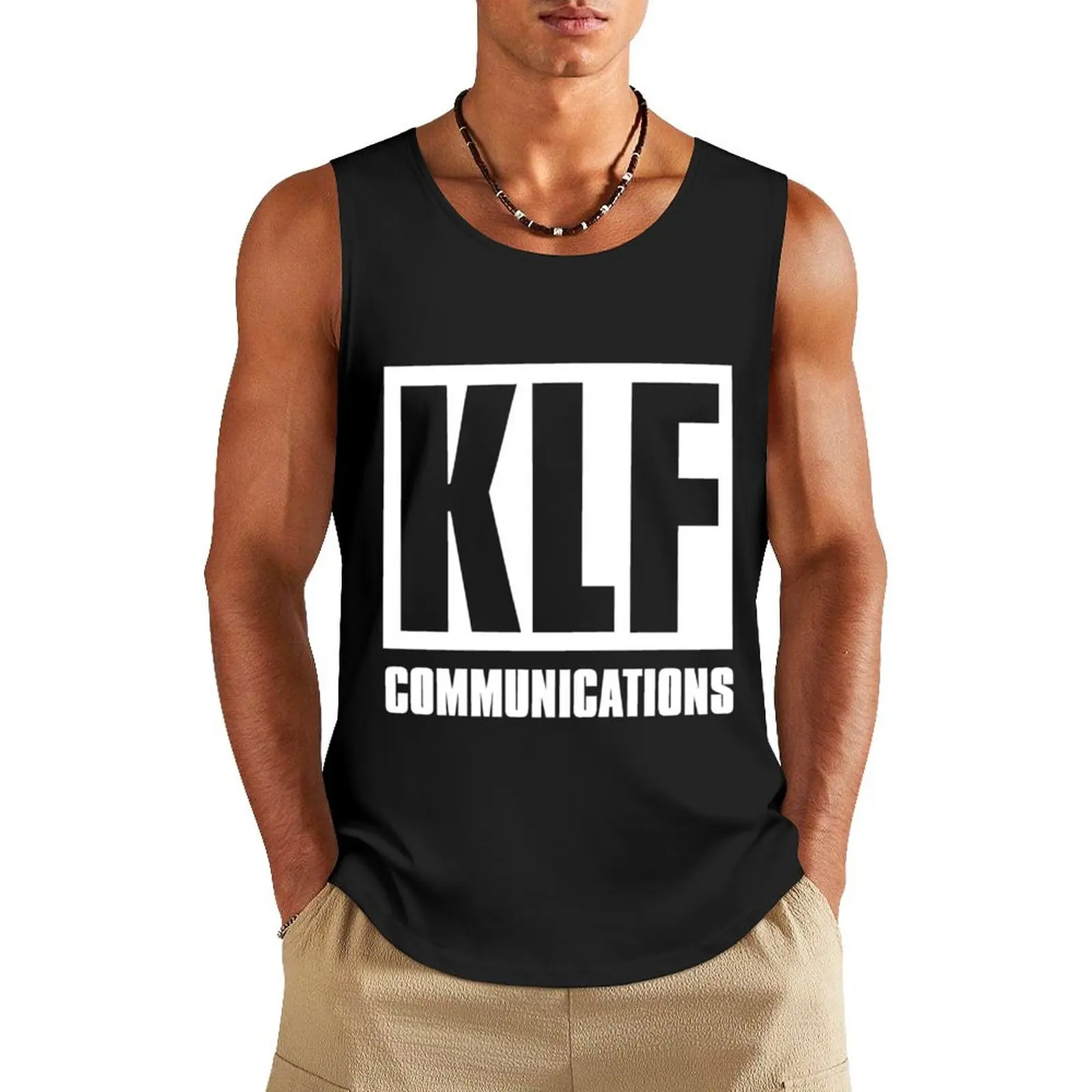 KLF Communications (white bg, black letters) Tank Top gym shirt man bodybuilding men clothes Gym wear