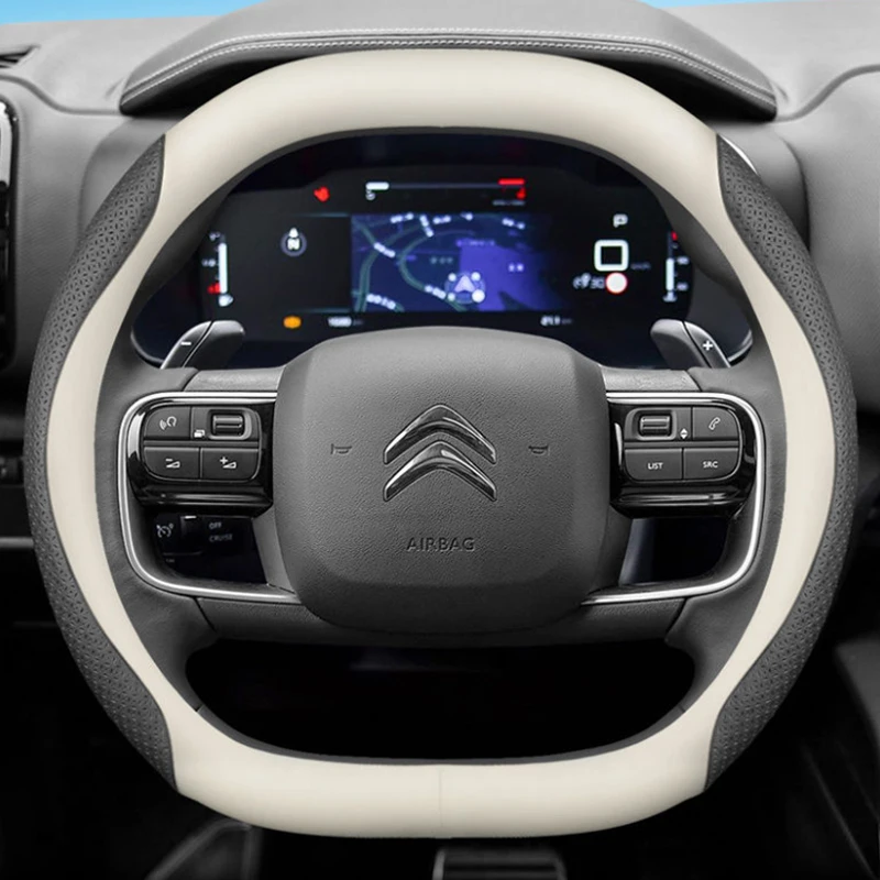 Leather Car Steering Wheel Cover Non Slip for Citroen C5 Aircross C4 Cactus 2018 2019 2021 2022 Auto Interior Accessories