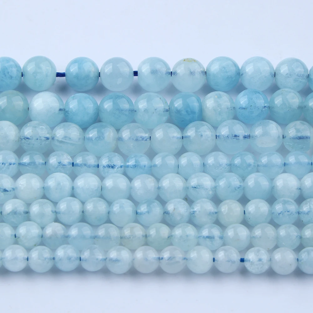 A+ Natural Blue Aquamarine Loose Gemstone Beads for Jewelry Making Bracelet Necklace DIY Stone Beads Accessories