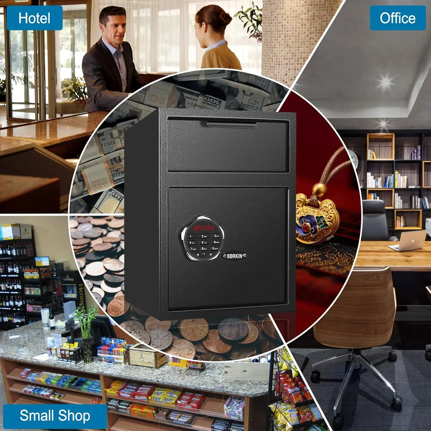 Depository Drop Safe, Deposit Cash Lock with Electronic Keypad Combination & Key Backup, with Metal Hardwheel, Digital Screen &