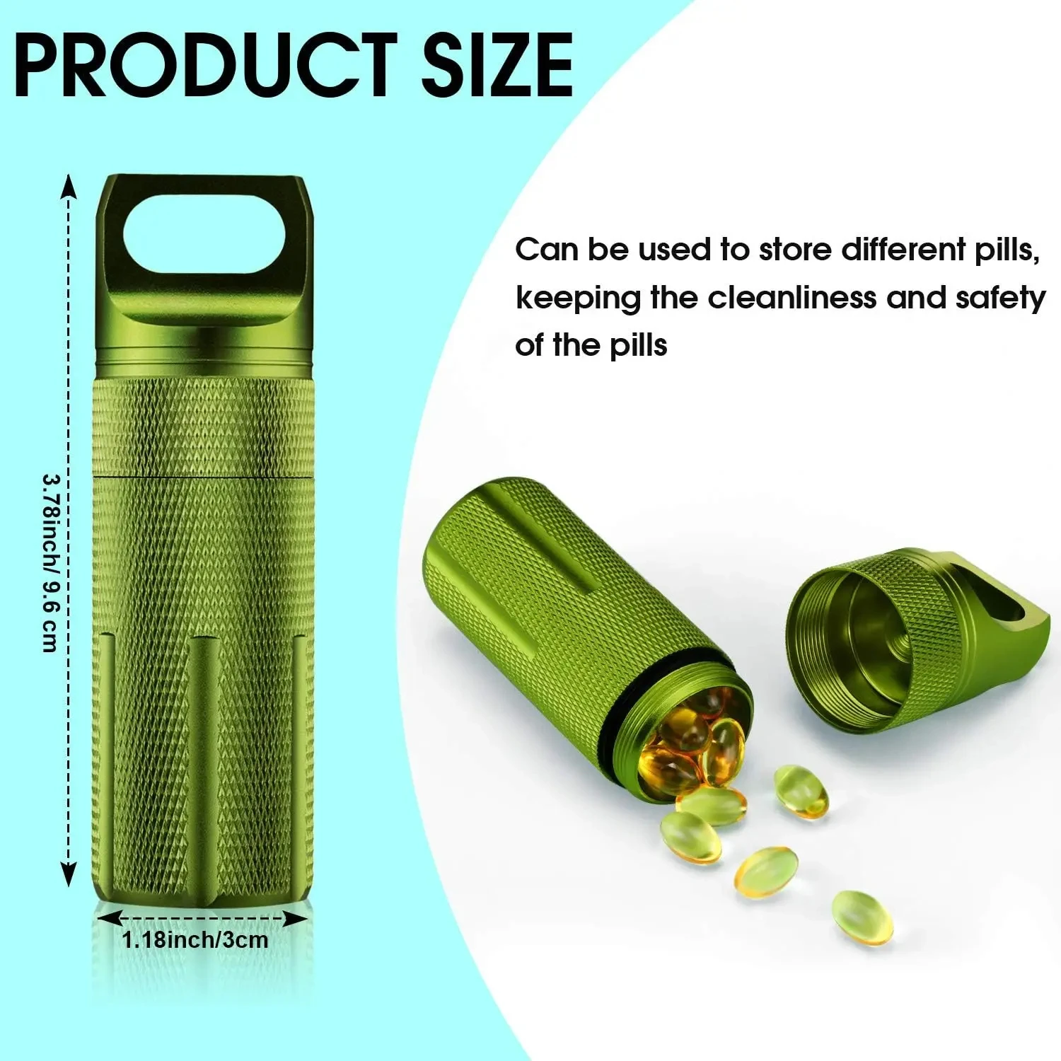 Wasserdichter, luftdichter Aluminium-Pillenbehälter mit Schlüsselanhänger, tragbare EDC-Kapsel-Pillenflasche für Reisen und Outdoor-Aufbewahrung – Detail 4