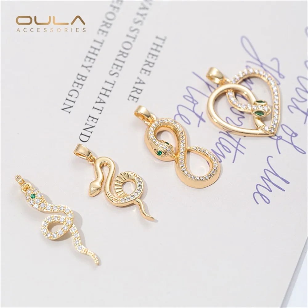 

14K Gold-plated Zodiac Year of Snake Pendant with Zircon Snake-shaped Pendant, 8-shaped Heart-shaped Snake Necklace Diy Pendant
